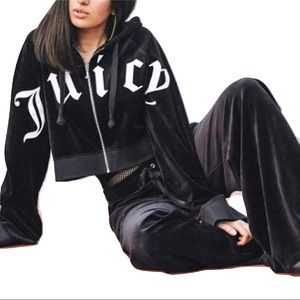 VELOUR WIDE SLEEVE JUICY LOGO CROP JACKET